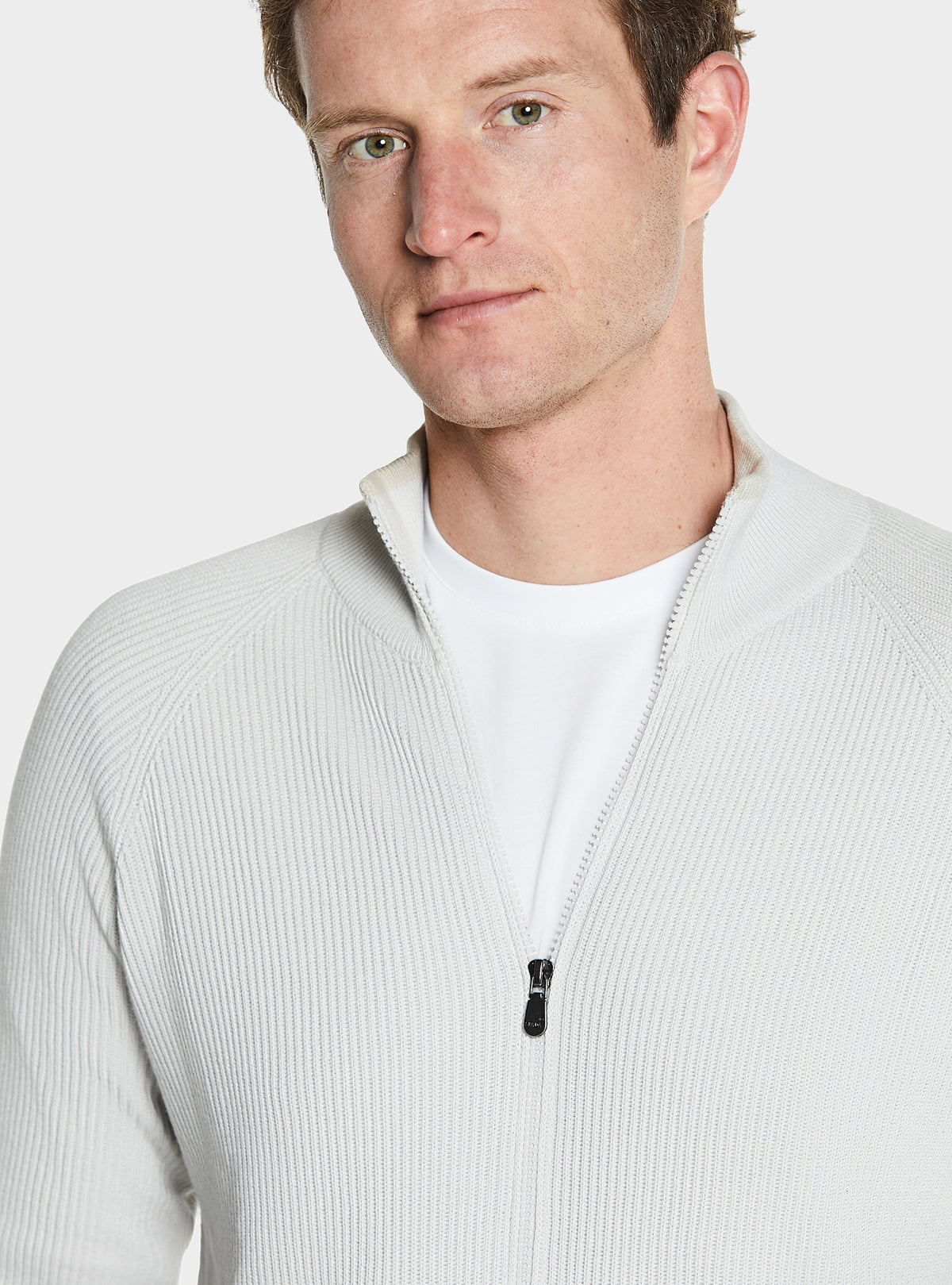 Maglia full zip a coste in puro cotone