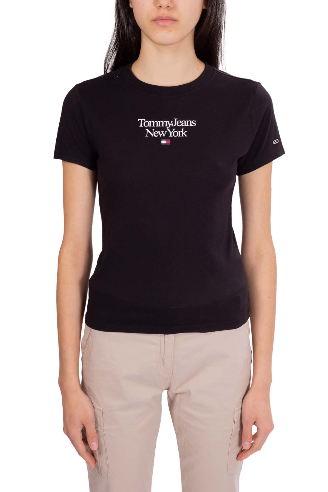 TOMMY JEANS - T-shirt donna corta slim con logo  - Taglia S