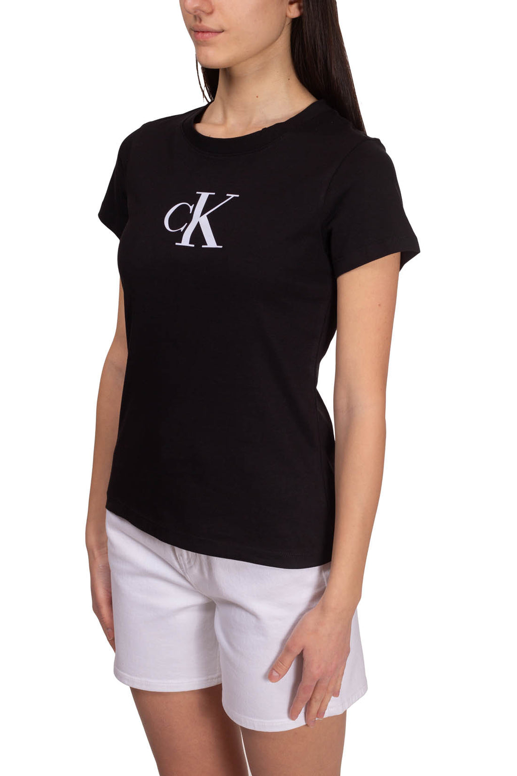 CALVIN KLEIN JEANS - T-shirt donna slim con logo in raso  - Taglia S-3