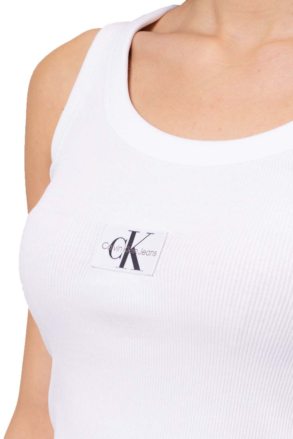 CALVIN KLEIN JEANS - Canotta donna a costine con patch logo  - Taglia XL-0