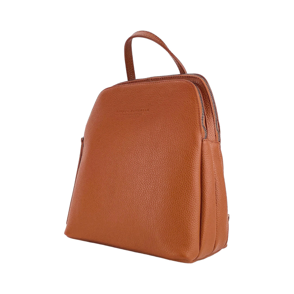 RB1018AM | Zaino Donna Doppio scomparto in Vera Pelle Made in Italy con spallacci regolabili. Accessori in metallo Canna di Fucile - Colore Paprika - Dimensioni: cm 26 x 30 x 14,5-1