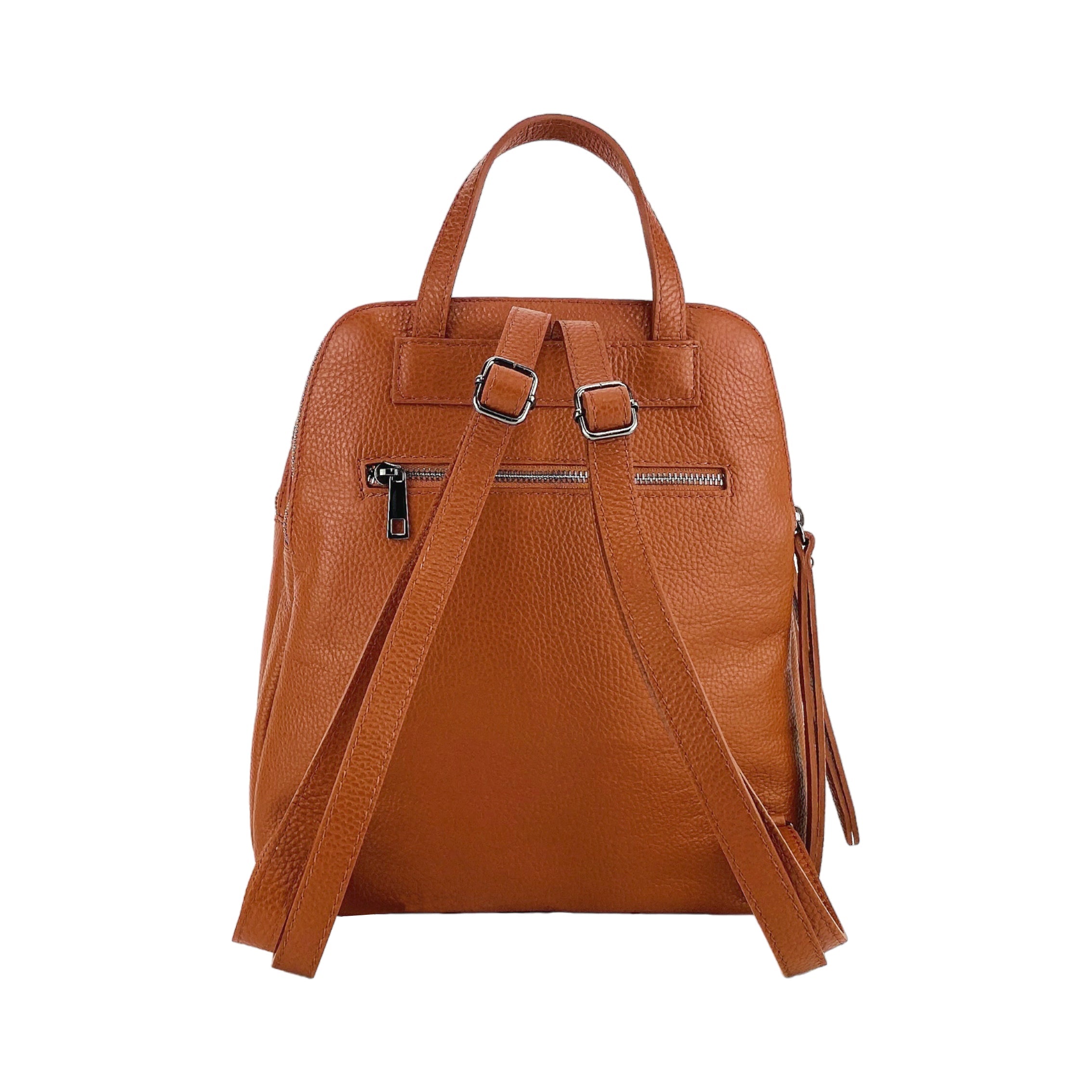 RB1018AM | Zaino Donna Doppio scomparto in Vera Pelle Made in Italy con spallacci regolabili. Accessori in metallo Canna di Fucile - Colore Paprika - Dimensioni: cm 26 x 30 x 14,5-4
