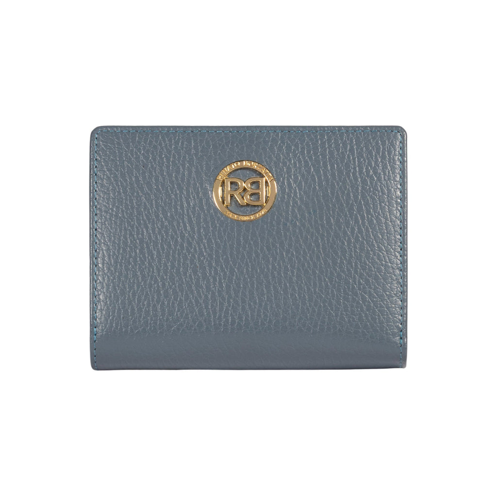 RB1080GP | Portafogli Donna Made in Italy in Vera Pelle grana Dollaro. Colore Avio. Dimensioni (da chiuso): cm 13 x 9 x 2,5