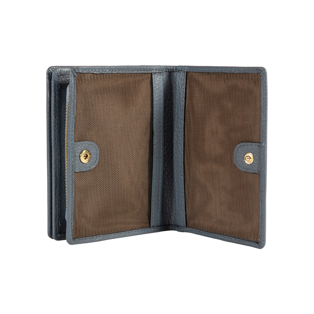 RB1080GP | Portafogli Donna Made in Italy in Vera Pelle grana Dollaro. Colore Avio. Dimensioni (da chiuso): cm 13 x 9 x 2,5