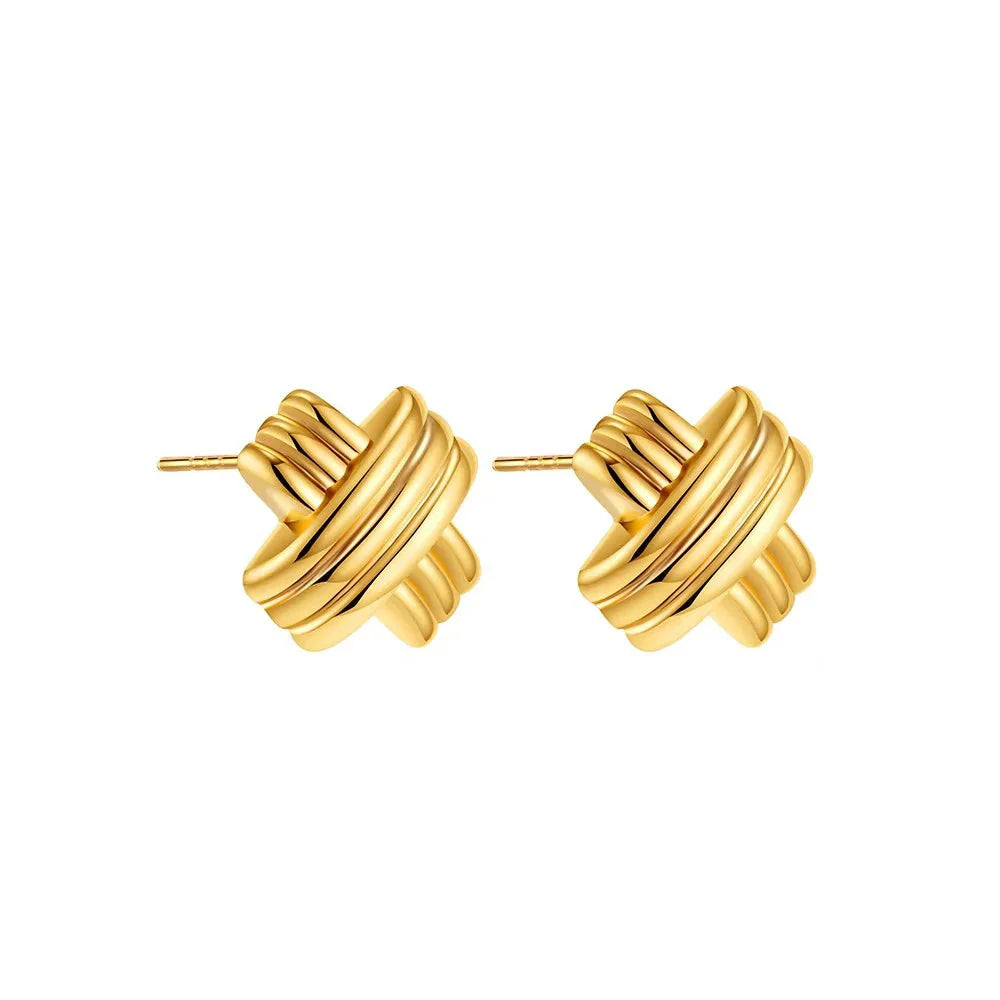 Trendy Stainless Steel Multilayer Circle Twist Knot Earrings for Women Texture Mixed Color Gold Plated Statement Earring Bijoux