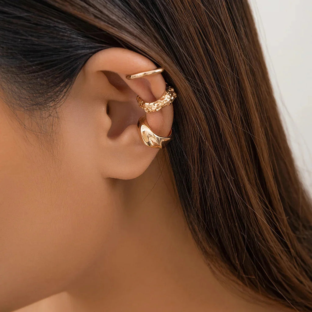 3Pcs/set Metal Chunky No Piercing Clip Earrings Geometric Ear Cuff Earrings for Women Ladies Party Girls Y2K Jewelry 2024 Trendy